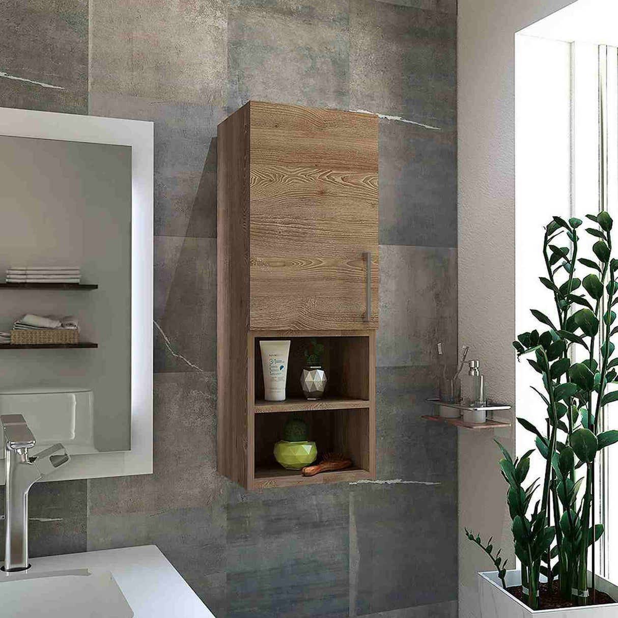 Gabinete de Baño Barcelona Miel 30x81.5cm Rectangular sin Espejo y con Dos Entrepaños - Gabinetes | Bylmo