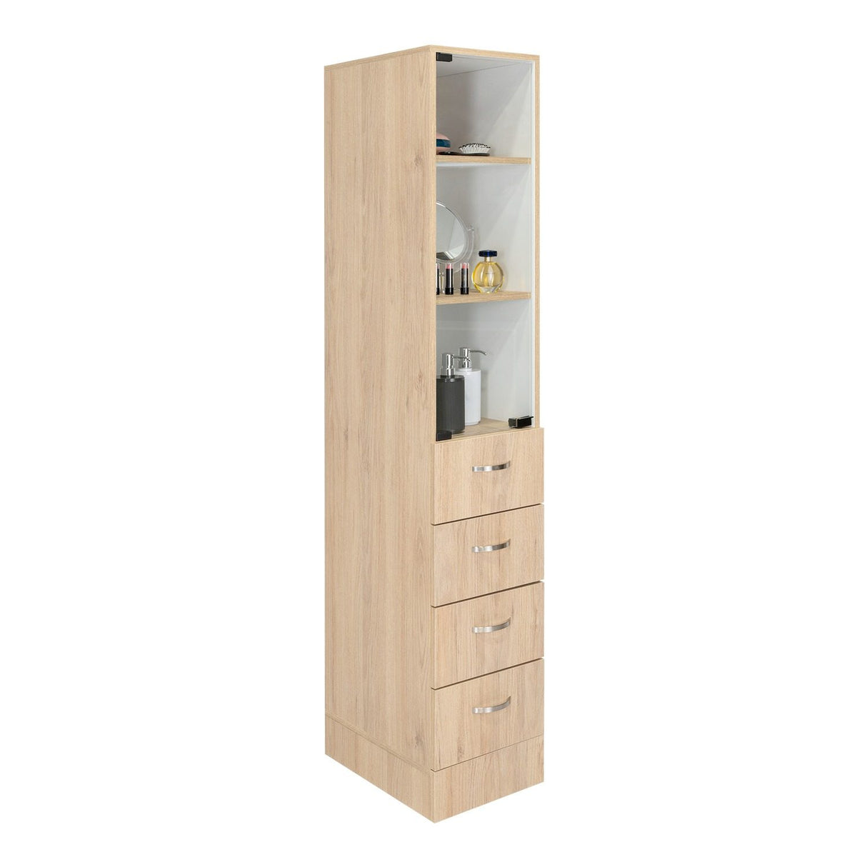 Torre de Baño Vanguard Rovere 30.4x173.45cm con Cuatro Cajones y con Dos Entrepaños - Gabinetes | Bylmo