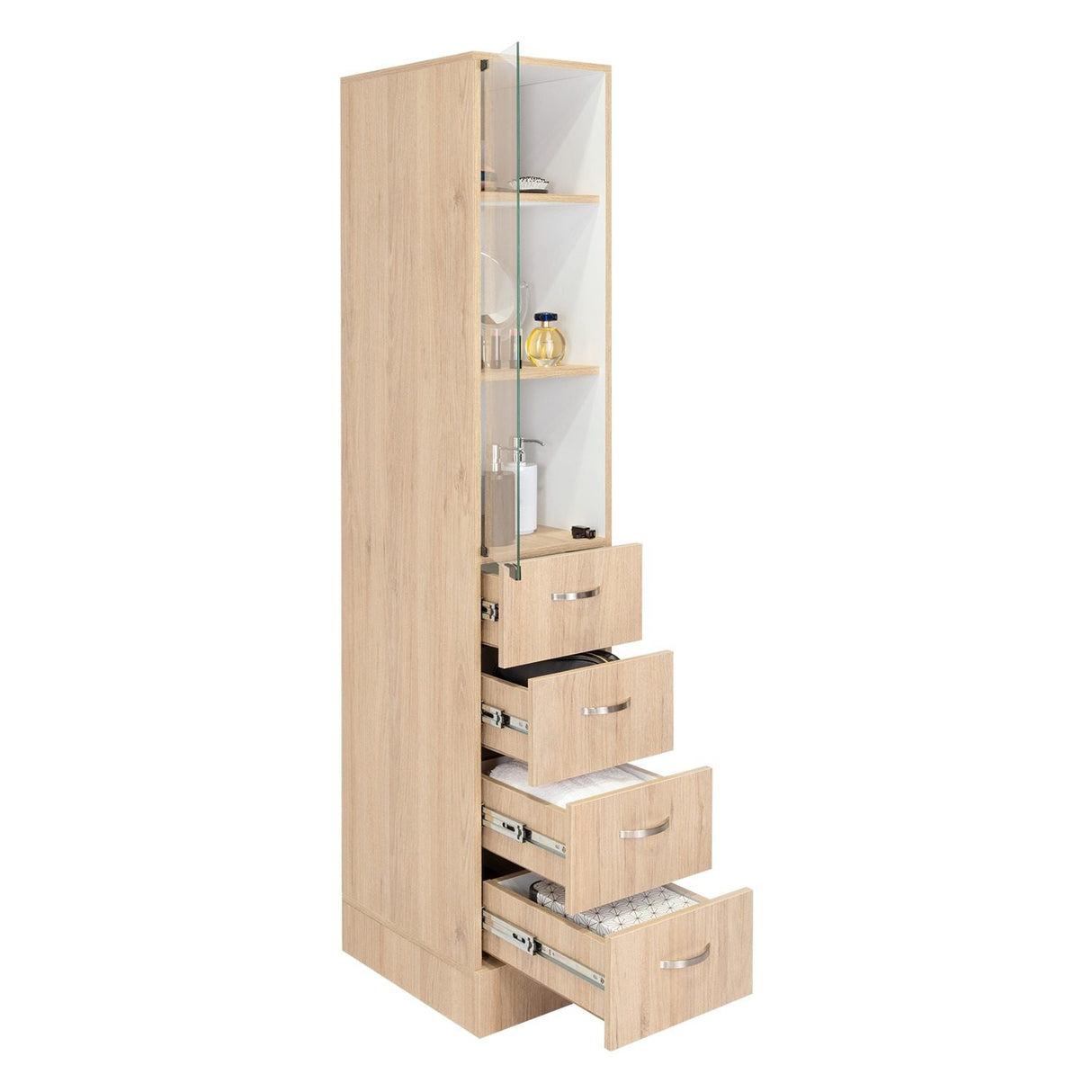 Torre de Baño Vanguard Rovere 30.4x173.45cm con Cuatro Cajones y con Dos Entrepaños - Gabinetes | Bylmo