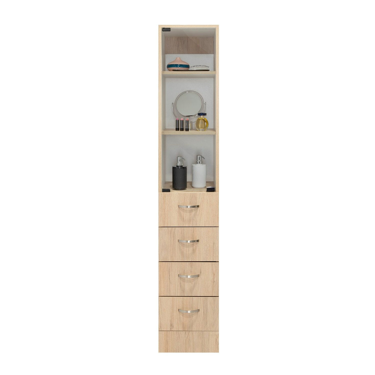 Torre de Baño Vanguard Rovere 30.4x173.45cm con Cuatro Cajones y con Dos Entrepaños - Gabinetes | Bylmo