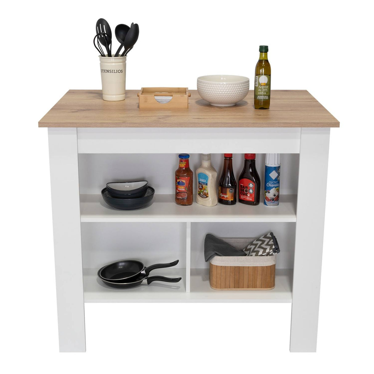 Mueble Auxiliar de Cocina Cala Blanco y Duna 103x90cm con Dos Entrepaños y con Tres Comportamientos - Muebles Organizadores | Bylmo