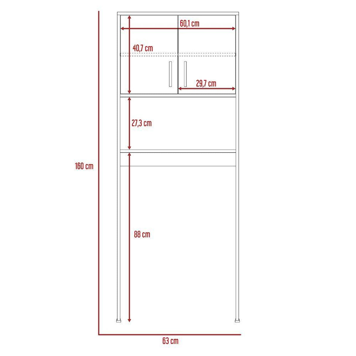Optimizador de Baño Barcelona Miel 63x160cm sin Cajones y con Un Entrepaño - Gabinetes | Bylmo