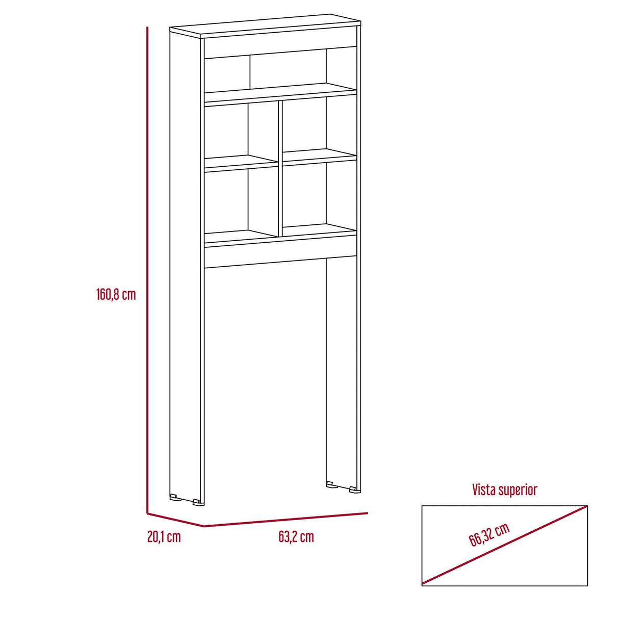Optimizador de Baño Duo Blanco 63x160cm sin Cajones y con Tres Entrepaños