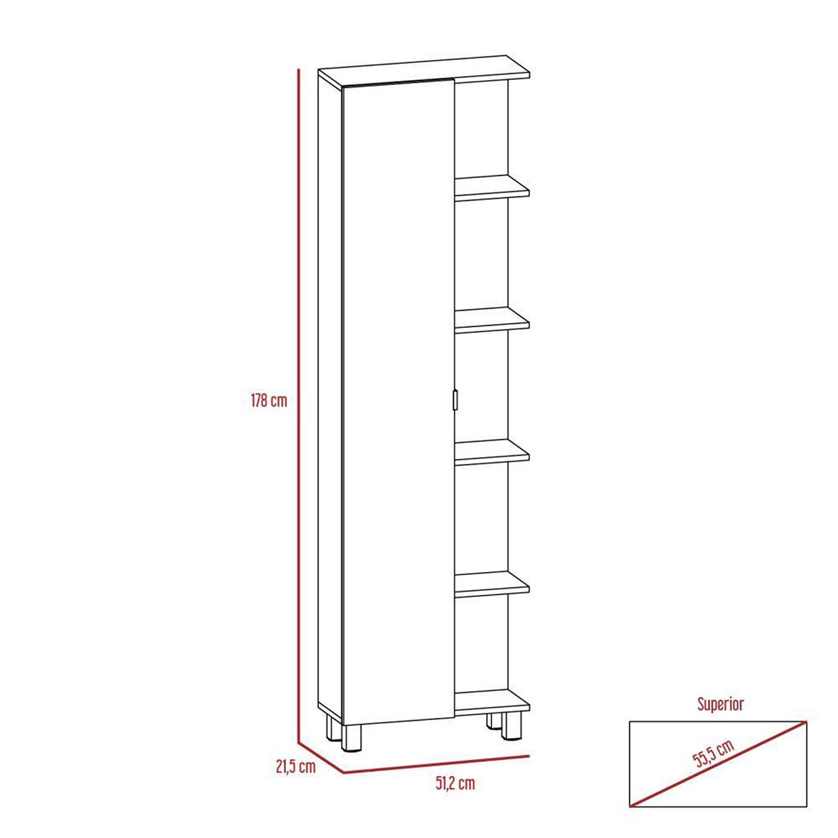 Optimizador de Baño Bath Rovere y Blanco 51.2x178.1cm sin Cajones y con Cuatro Entrepaños - Gabinetes | Bylmo