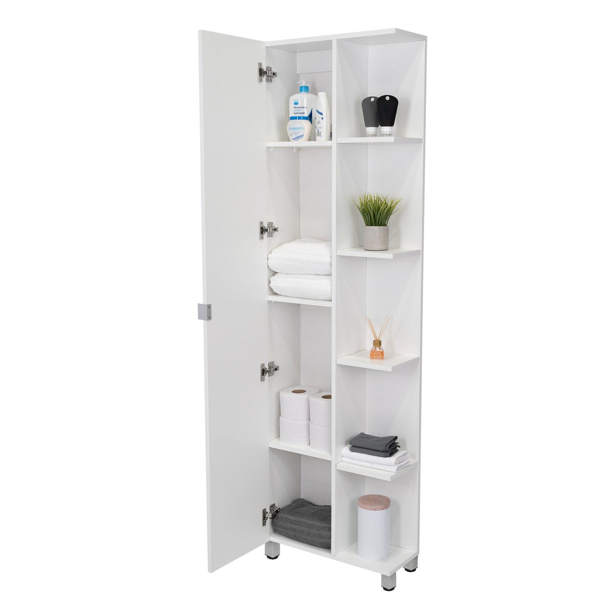 Mueble para Baño Esquinero Urano Blanco 51.2x158cm sin Cajones y con Cuatro Entrepaños - Gabinetes | Bylmo