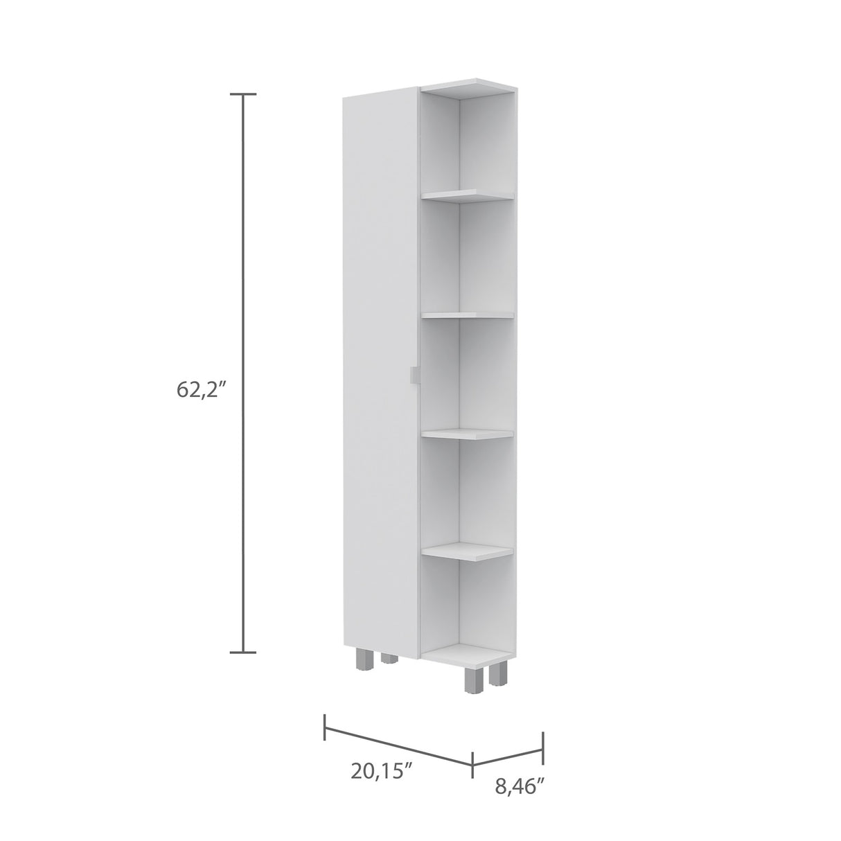 Mueble para Baño Esquinero Urano Blanco 51.2x158cm sin Cajones y con Cuatro Entrepaños - Gabinetes | Bylmo