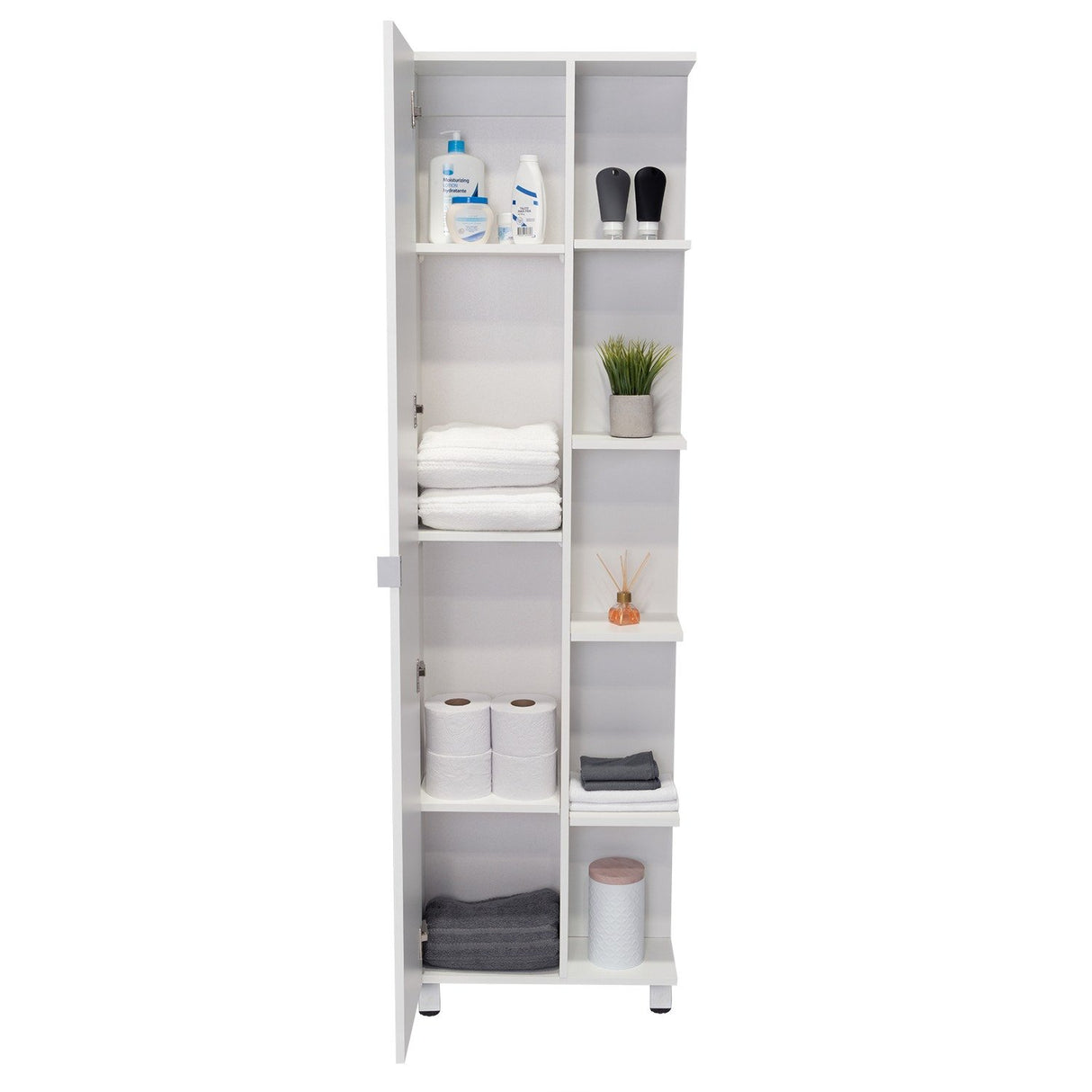 Mueble para Baño Esquinero Urano Blanco 51.2x158cm sin Cajones y con Cuatro Entrepaños - Gabinetes | Bylmo