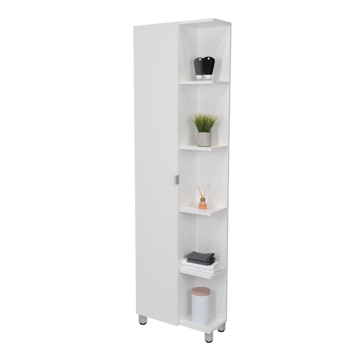 Mueble para Baño Esquinero Urano Blanco 51.2x158cm sin Cajones y con Cuatro Entrepaños - Gabinetes | Bylmo