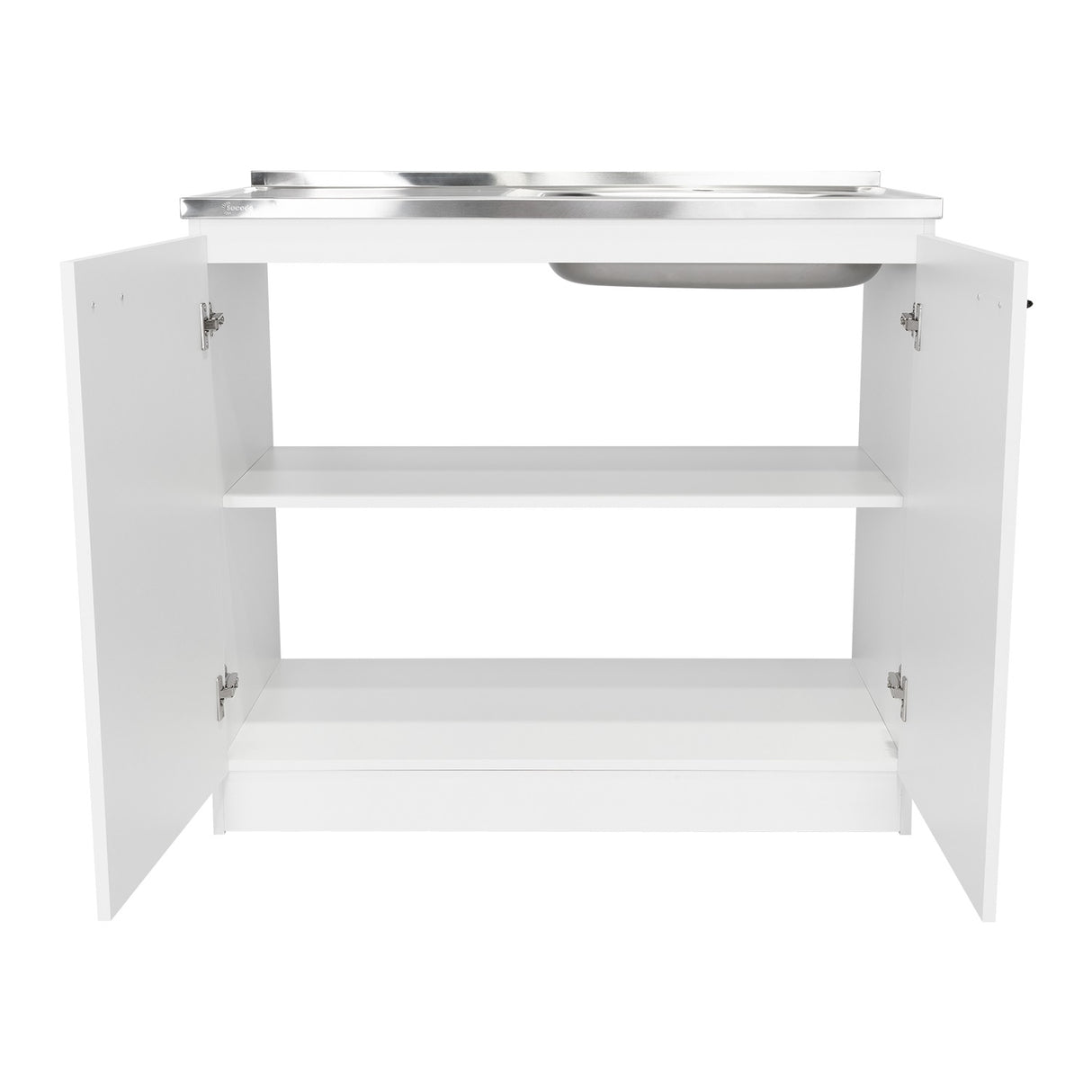 Mueble Inferior Napoles Blanco 100x90cm con Mesón de Acero Inoxidable y con Pozuelo Lado Derecho - Cocinas | Bylmo