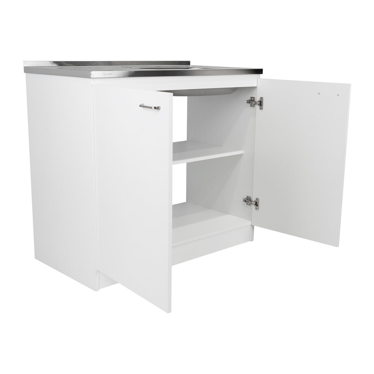 Mueble Inferior Napoles Blanco 100x90cm con Mesón de Acero Inoxidable y con Pozuelo Lado Derecho - Cocinas | Bylmo