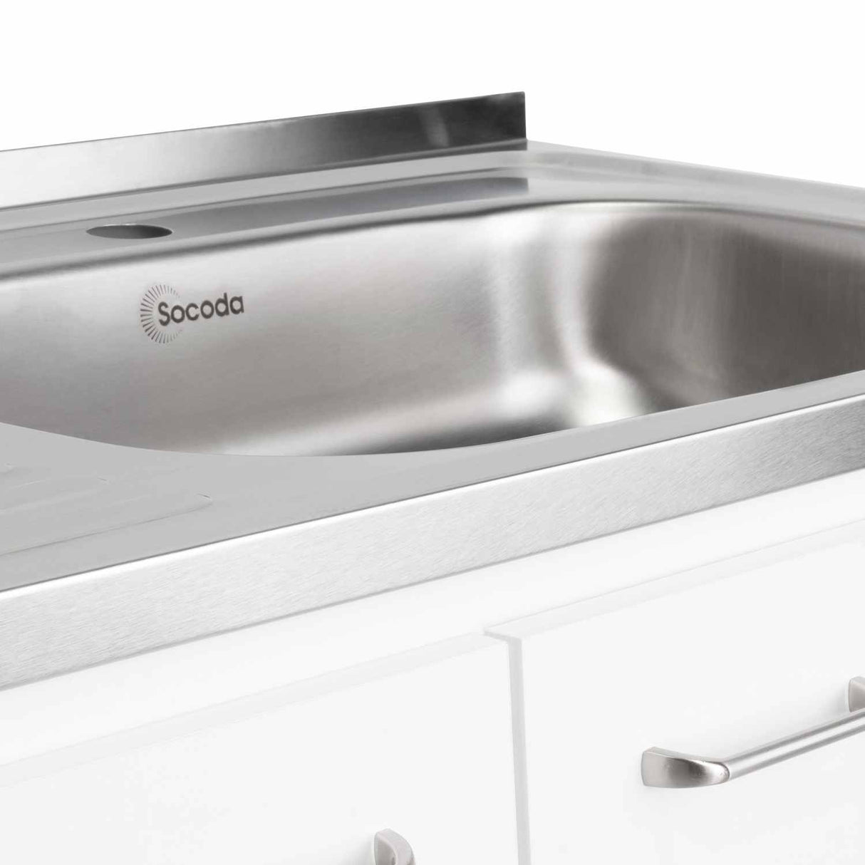 Mueble Inferior Napoles Blanco 100x90cm con Mesón de Acero Inoxidable y con Pozuelo Lado Derecho - Cocinas | Bylmo