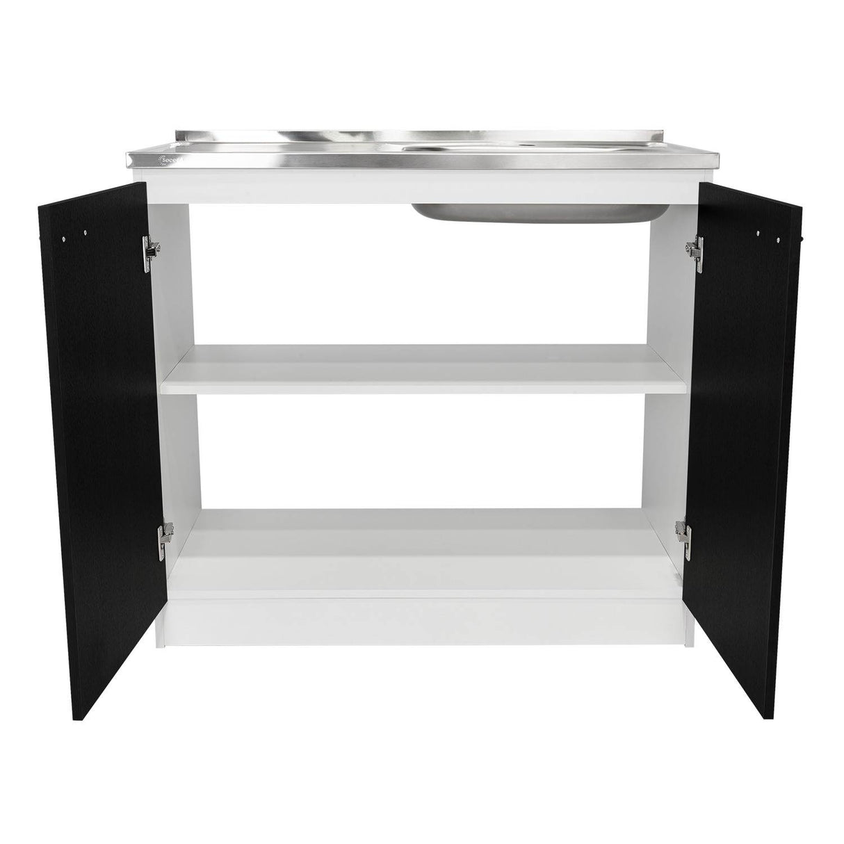 Mueble Inferior Napoles Wengue y Blanco 100x90cm con Mesón de Acero Inoxidable y con Pozuelo Lado Derecho - Cocinas | Bylmo