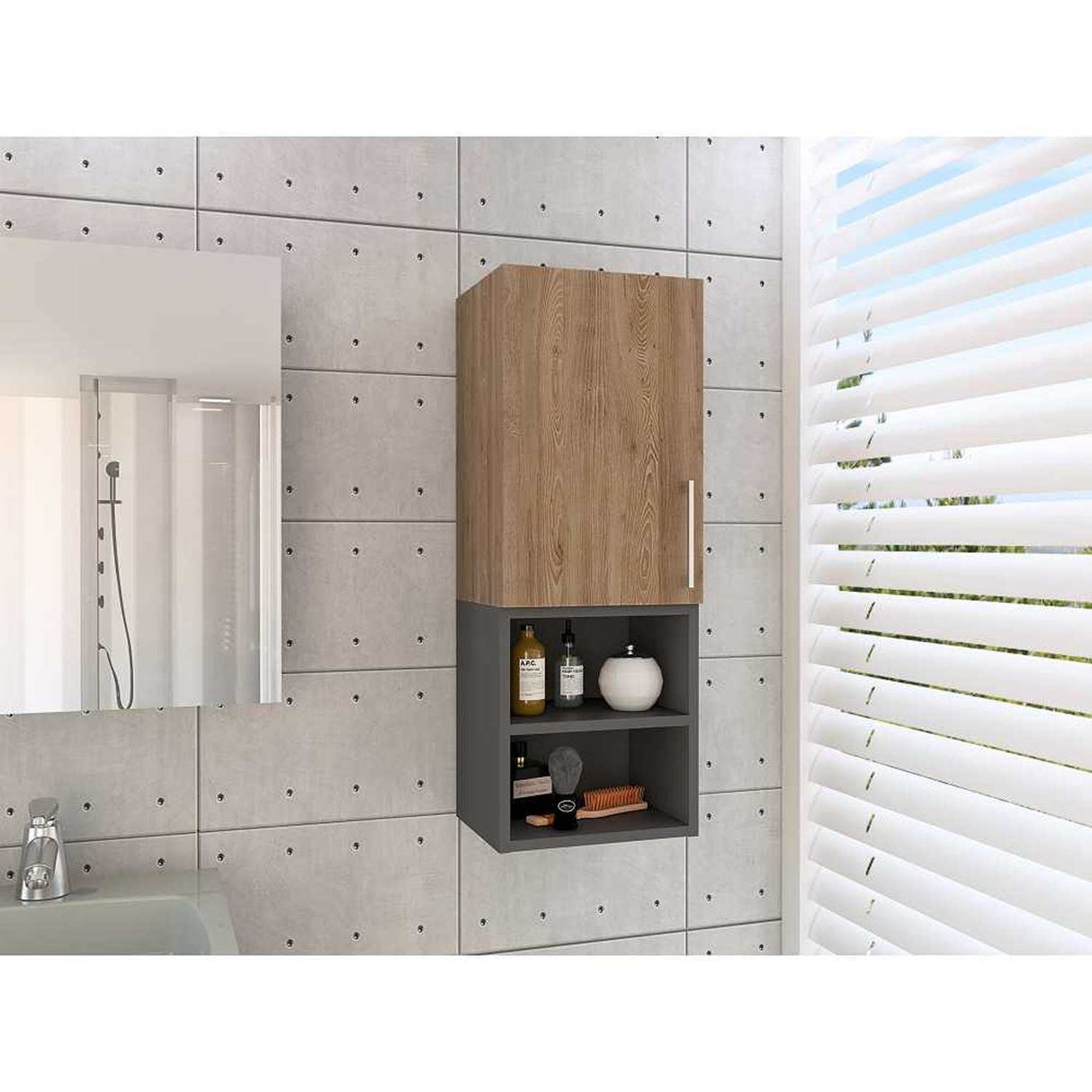 Gabinete de Baño Madrid Miel y Plomo 30x80cm Rectangular con Dos Entrepaños - Gabinetes | Bylmo