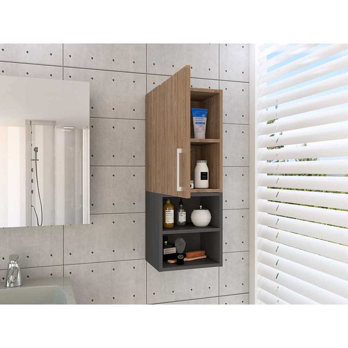 Gabinete de Baño Madrid Miel y Plomo 30x80cm Rectangular con Dos Entrepaños - Gabinetes | Bylmo