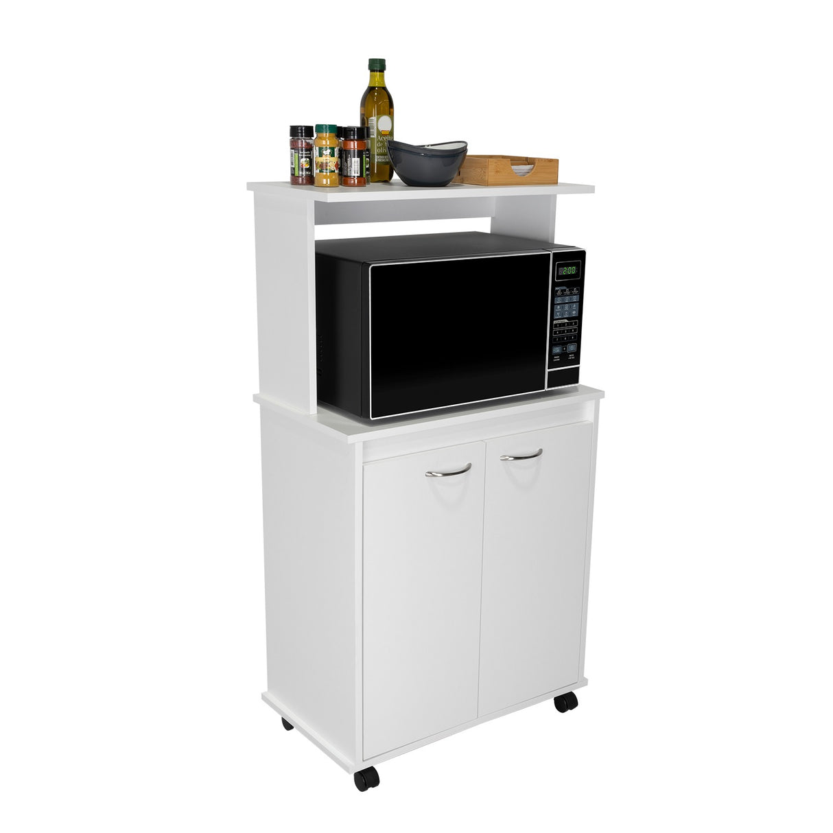 Mueble Microondas Blanco 63x113.5cm con Dos Entrepaños y Tres Compartimientos - Cocinas | Bylmo