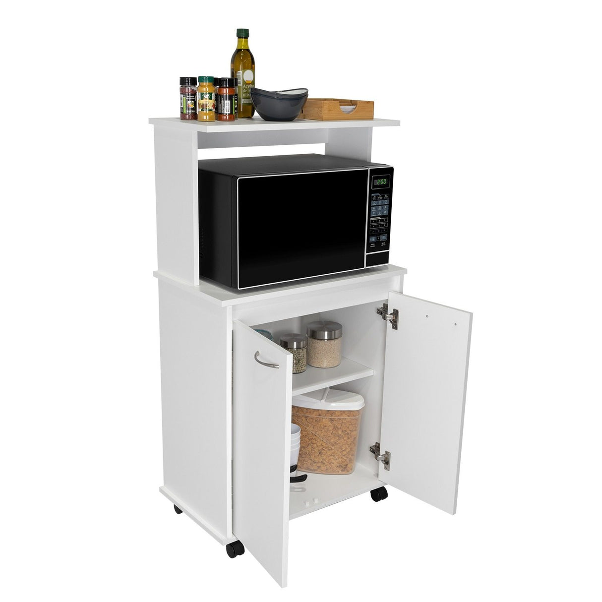 Mueble Microondas Blanco 63x113.5cm con Dos Entrepaños y Tres Compartimientos - Cocinas | Bylmo