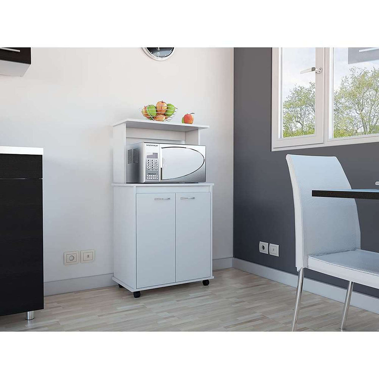 Mueble Microondas Blanco 63x113.5cm con Dos Entrepaños y Tres Compartimientos - Cocinas | Bylmo