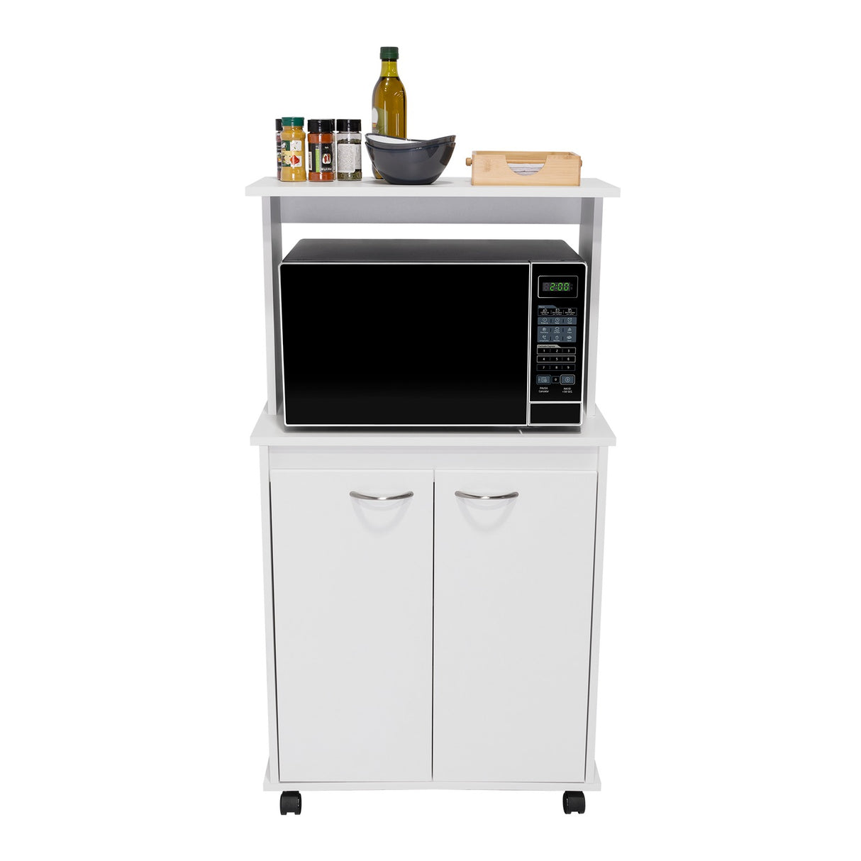 Mueble Microondas Blanco 63x113.5cm con Dos Entrepaños y Tres Compartimientos - Cocinas | Bylmo