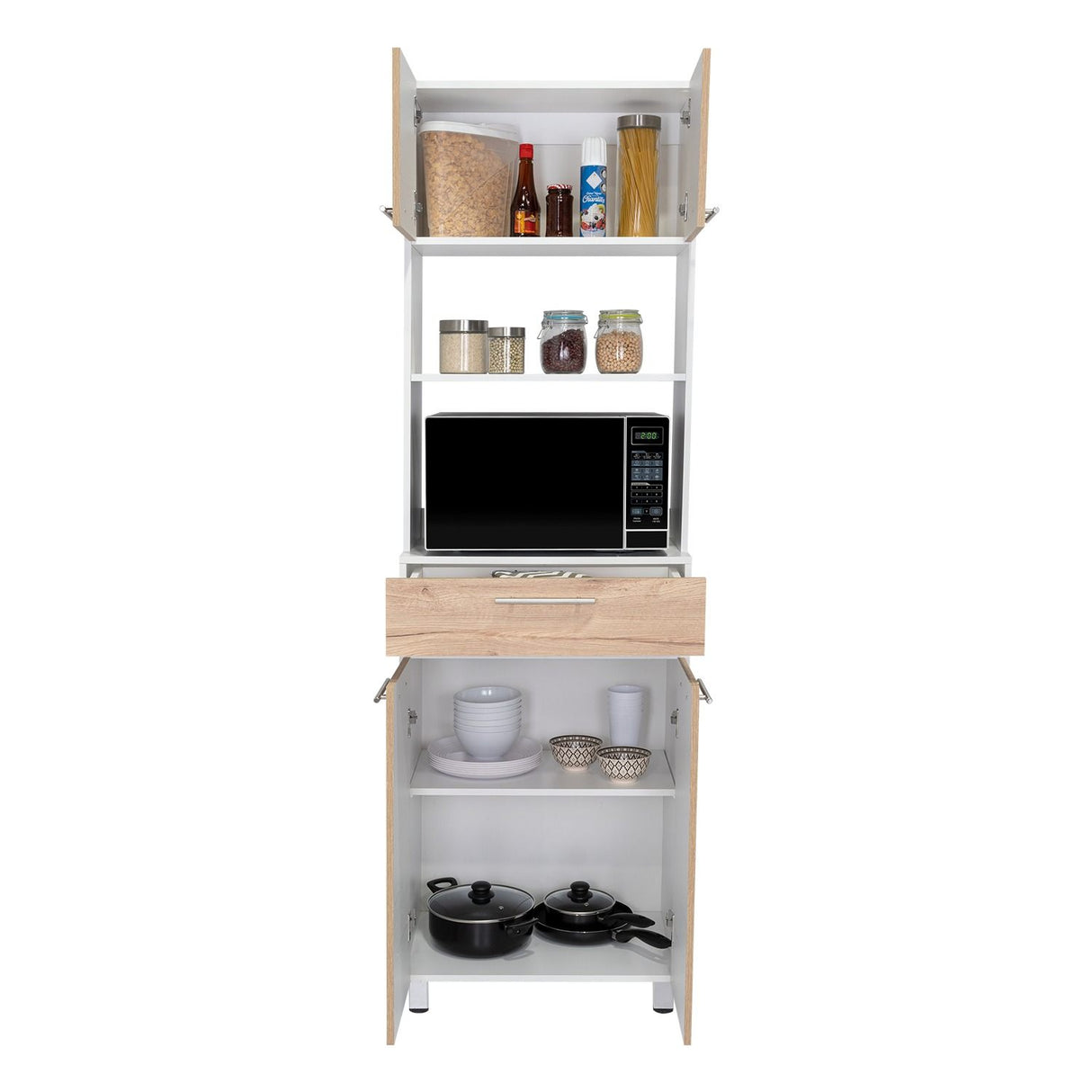 Mueble Microondas Luna Blanco y Duna 62.1x201.5cm con Un Cajón y con Cuatro Puertas - Muebles Organizadores | Bylmo