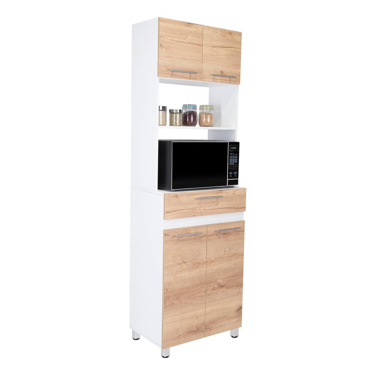 Mueble Microondas Luna Blanco y Duna 62.1x201.5cm con Un Cajón y con Cuatro Puertas - Muebles Organizadores | Bylmo