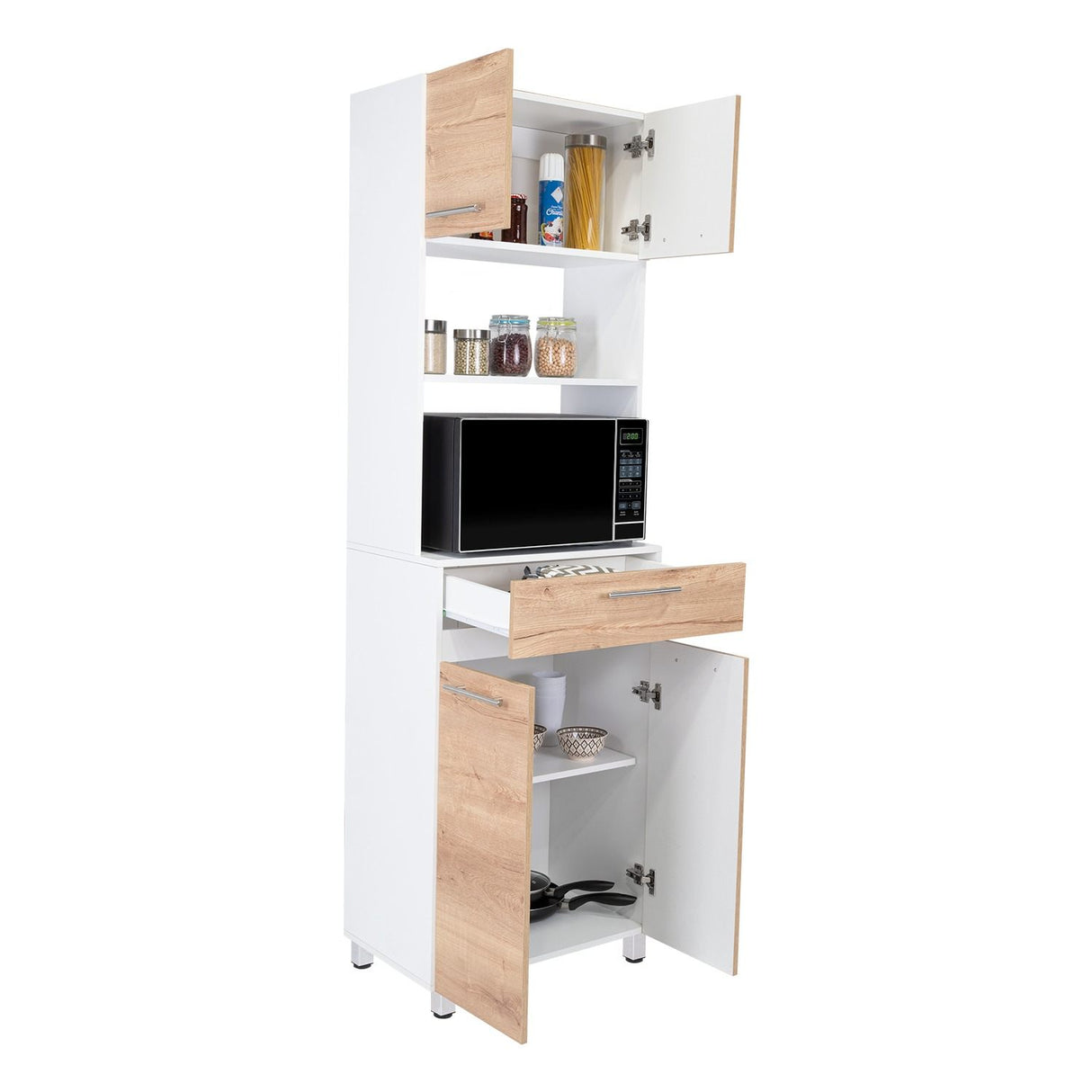 Mueble Microondas Luna Blanco y Duna 62.1x201.5cm con Un Cajón y con Cuatro Puertas - Muebles Organizadores | Bylmo