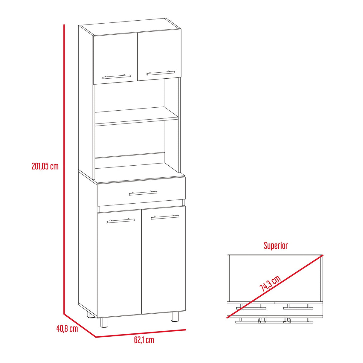 Mueble Microondas Luna Blanco y Duna 62.1x201.5cm con Un Cajón y con Cuatro Puertas - Muebles Organizadores | Bylmo