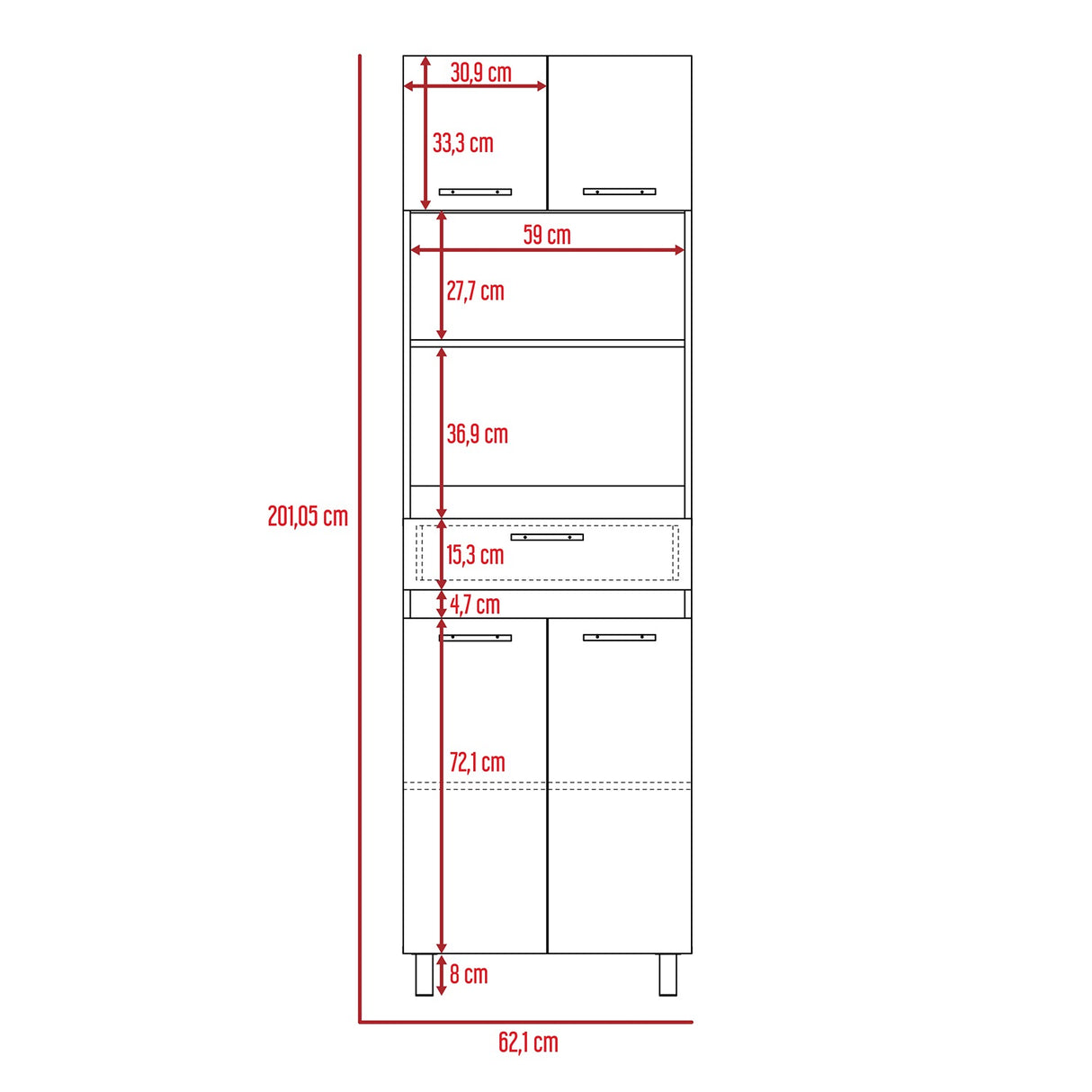 Mueble Microondas Luna Blanco y Duna 62.1x201.5cm con Un Cajón y con Cuatro Puertas - Muebles Organizadores | Bylmo