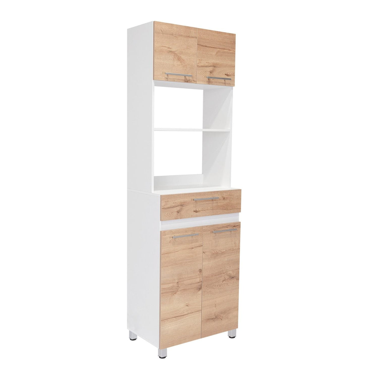 Mueble Microondas Luna Blanco y Duna 62.1x201.5cm con Un Cajón y con Cuatro Puertas - Muebles Organizadores | Bylmo