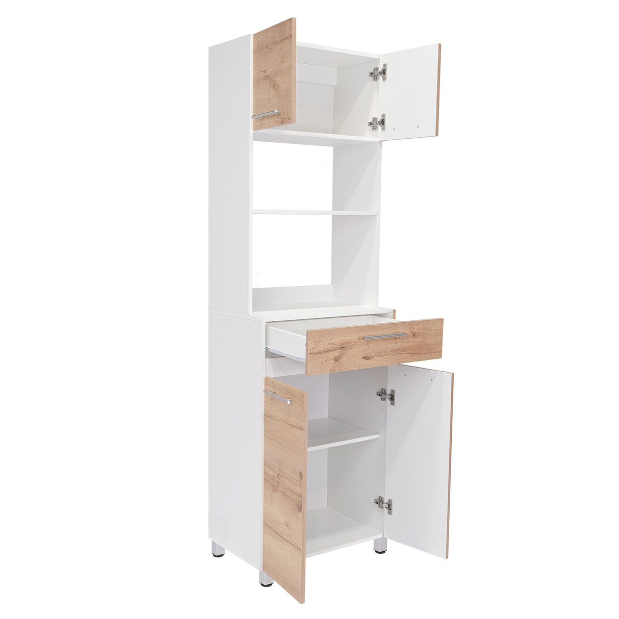 Mueble Microondas Luna Blanco y Duna 62.1x201.5cm con Un Cajón y con Cuatro Puertas - Muebles Organizadores | Bylmo