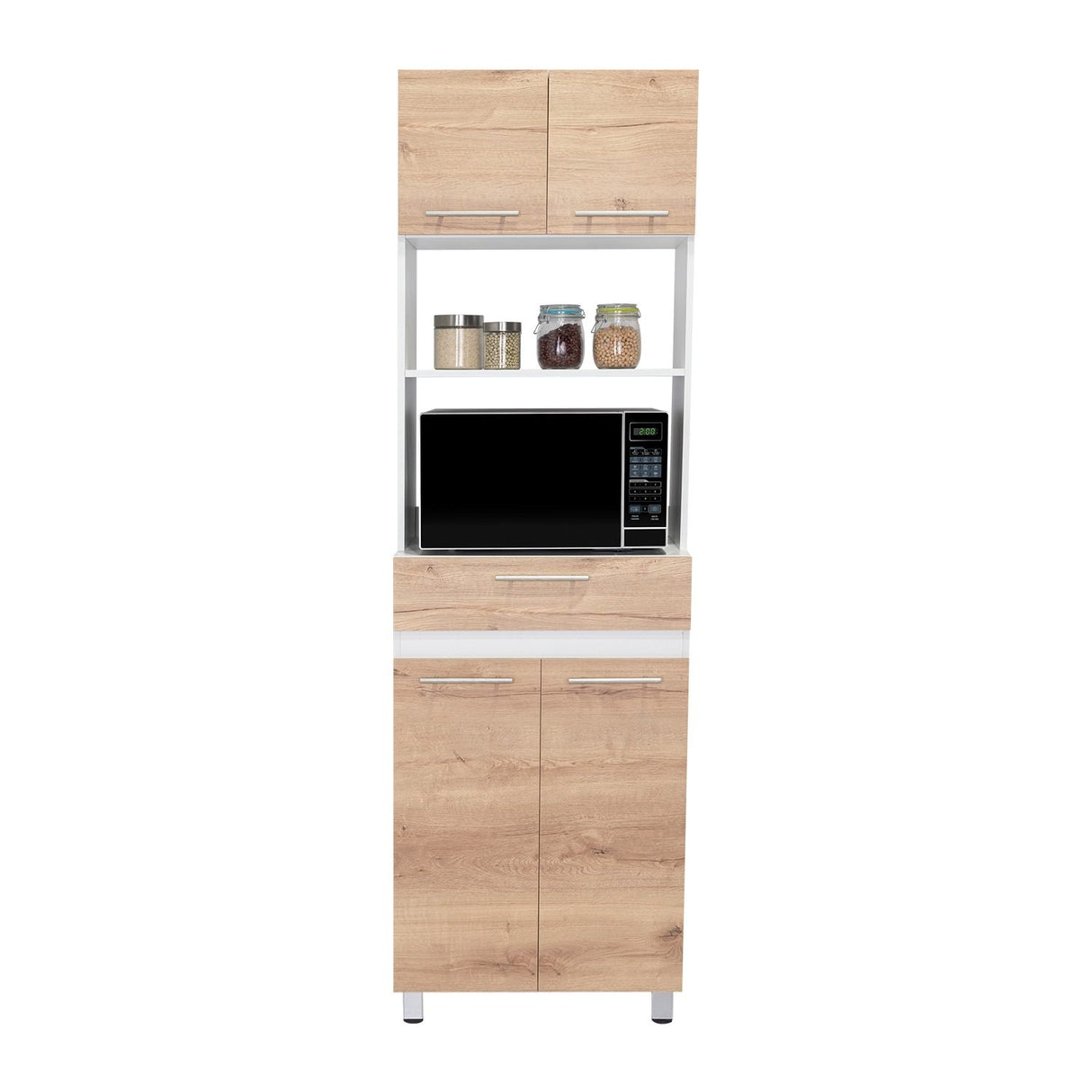 Mueble Microondas Luna Blanco y Duna 62.1x201.5cm con Un Cajón y con Cuatro Puertas - Muebles Organizadores | Bylmo