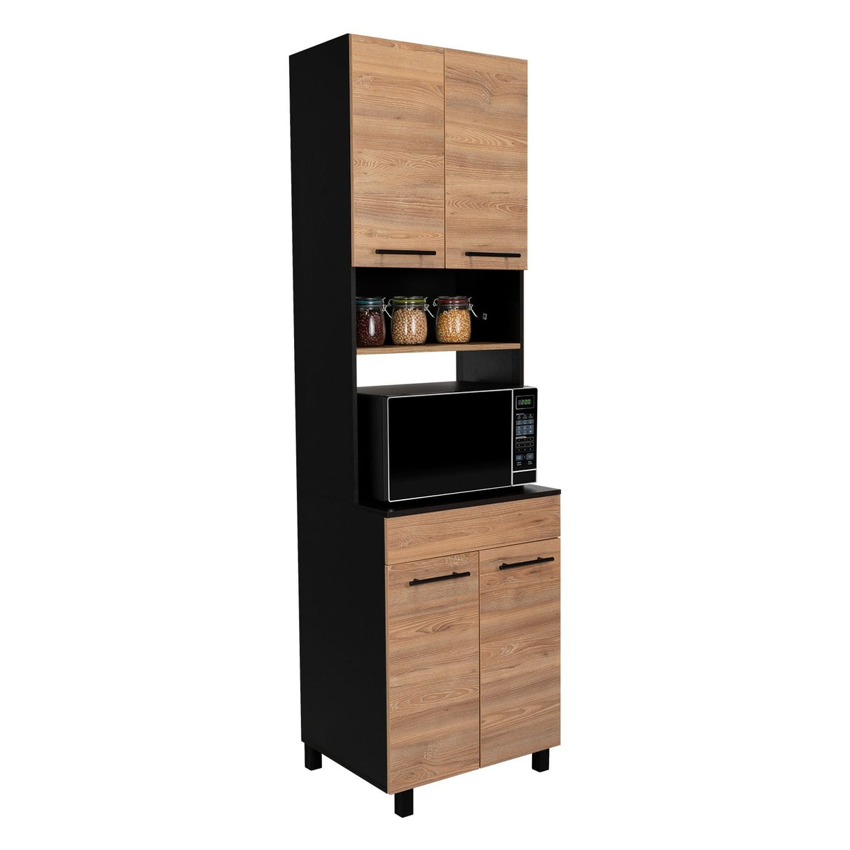 Mueble Microondas Luna Miel y Wengue 60 cm con Cuatro Puertas y Entrepaño - Muebles Organizadores | Bylmo