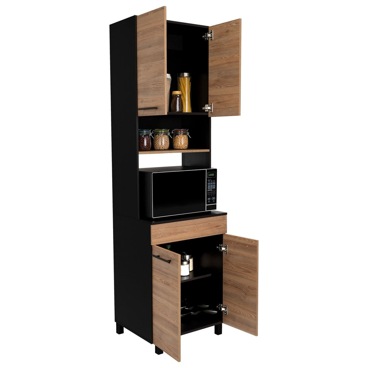 Mueble Microondas Luna Miel y Wengue 60 cm con Cuatro Puertas y Entrepaño - Muebles Organizadores | Bylmo