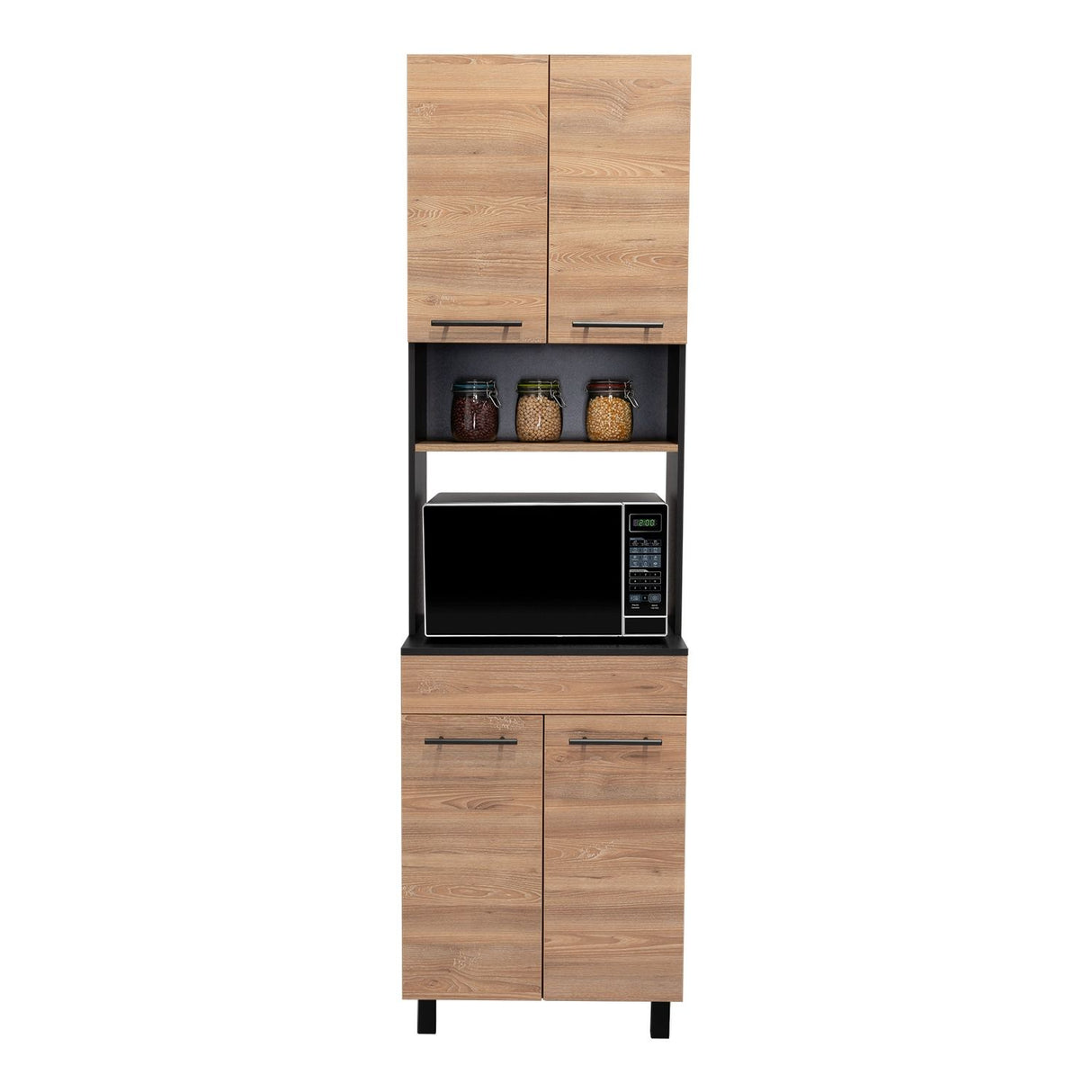 Mueble Microondas Luna Miel y Wengue 60 cm con Cuatro Puertas y Entrepaño - Muebles Organizadores | Bylmo