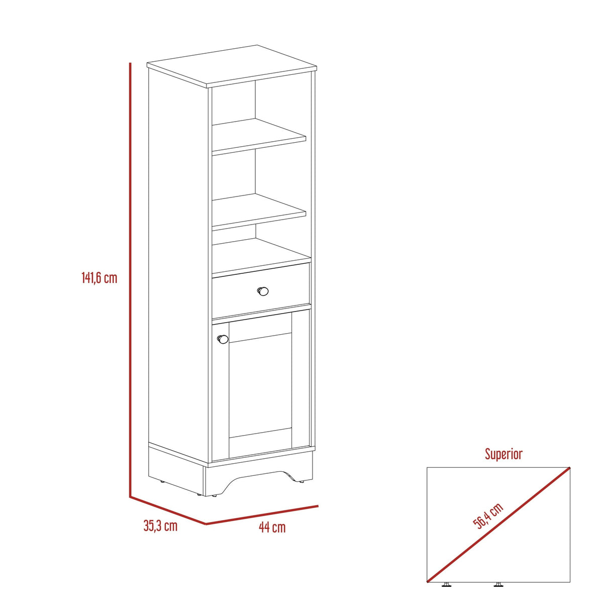 Estanteria para Baño St Cloud Duna 44x141.6cm con Tres Entrepaños y con Patas - Gabinetes | Bylmo