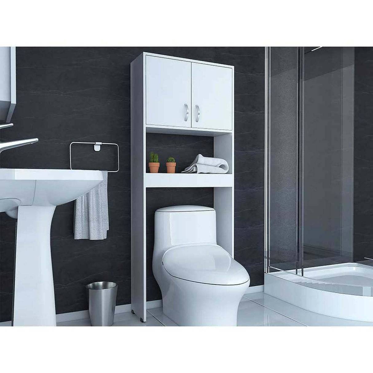 Ahorrador de Espacio para Baño Siena Blanco 63x160cm sin Cajones y con Un Entrepaño - Gabinetes | Bylmo