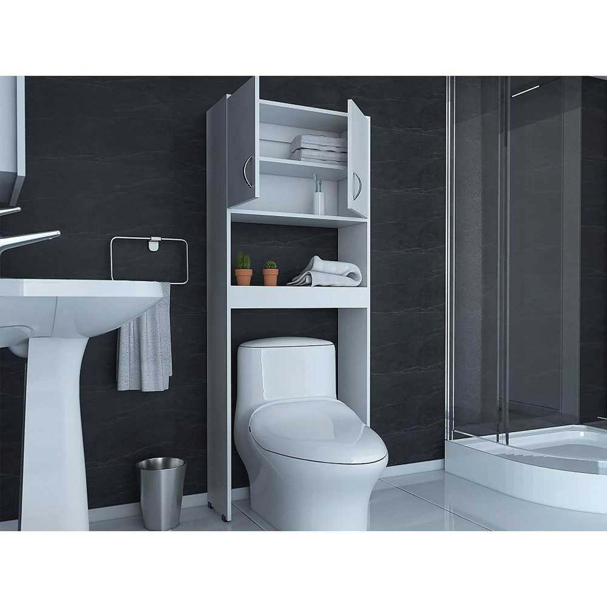Ahorrador de Espacio para Baño Siena Blanco 63x160cm sin Cajones y con Un Entrepaño - Gabinetes | Bylmo