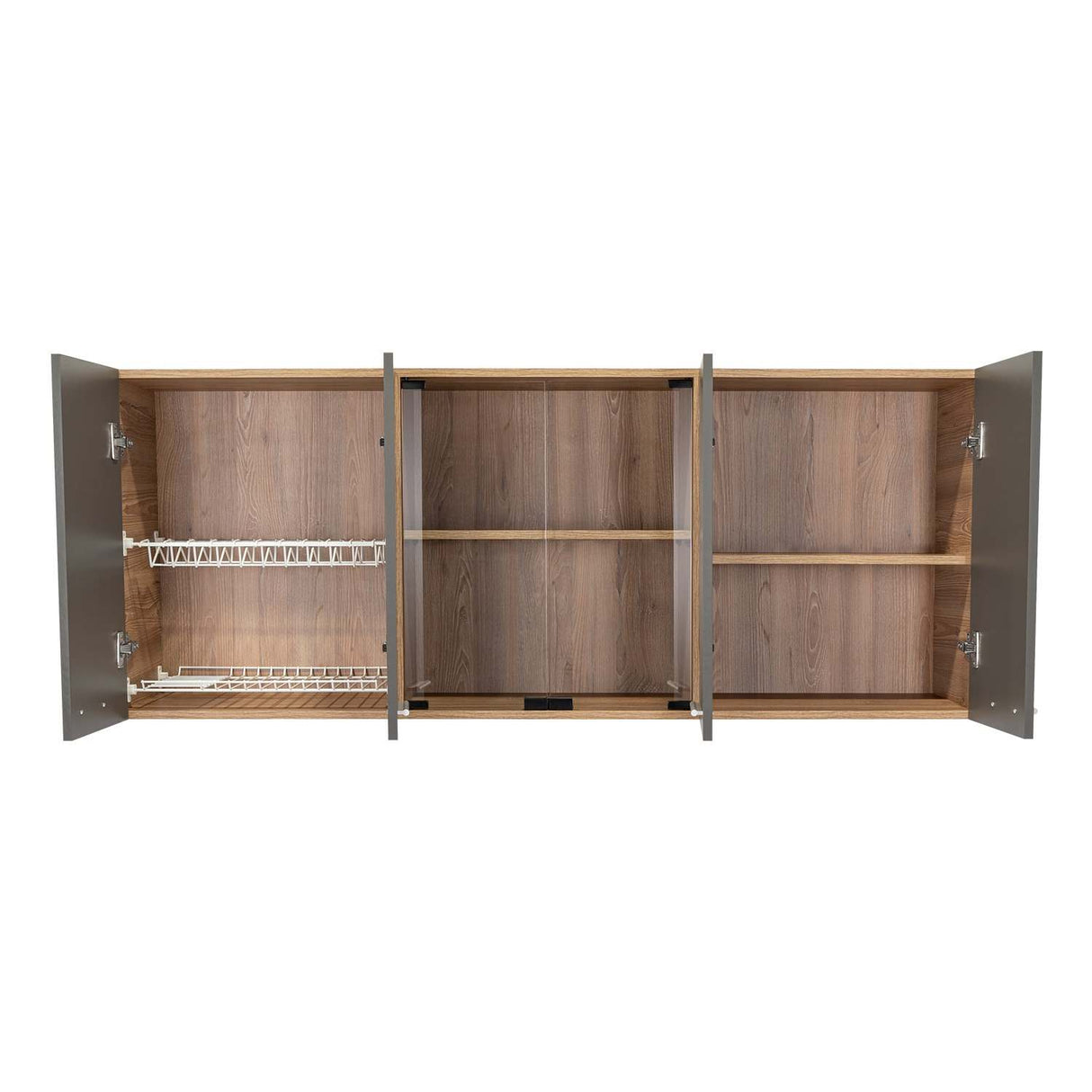 Mueble Superior de Cocina Miel y Plomo 150x60cm con Seis Puertas con Locero - Cocinas | Bylmo
