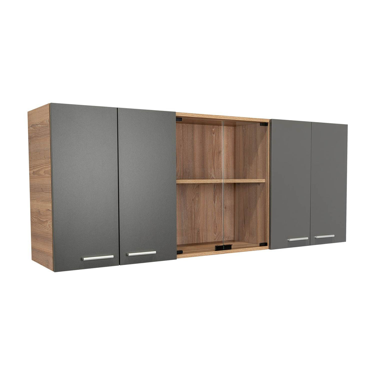 Mueble Superior de Cocina Miel y Plomo 150x60cm con Seis Puertas con Locero - Cocinas | Bylmo