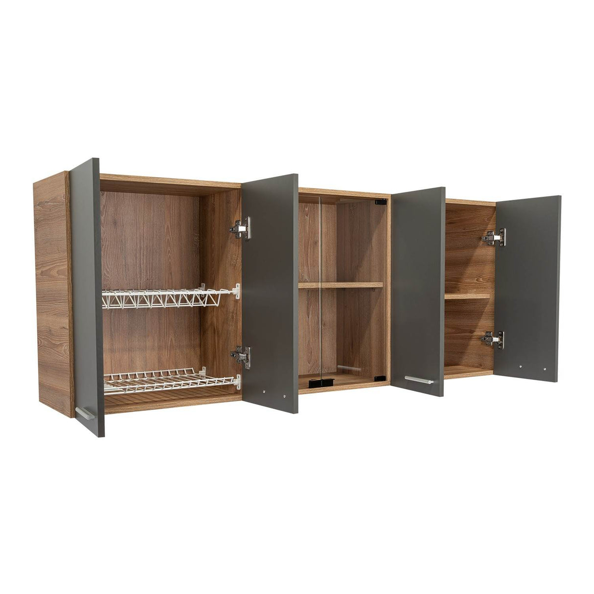 Mueble Superior de Cocina Miel y Plomo 150x60cm con Seis Puertas con Locero - Cocinas | Bylmo