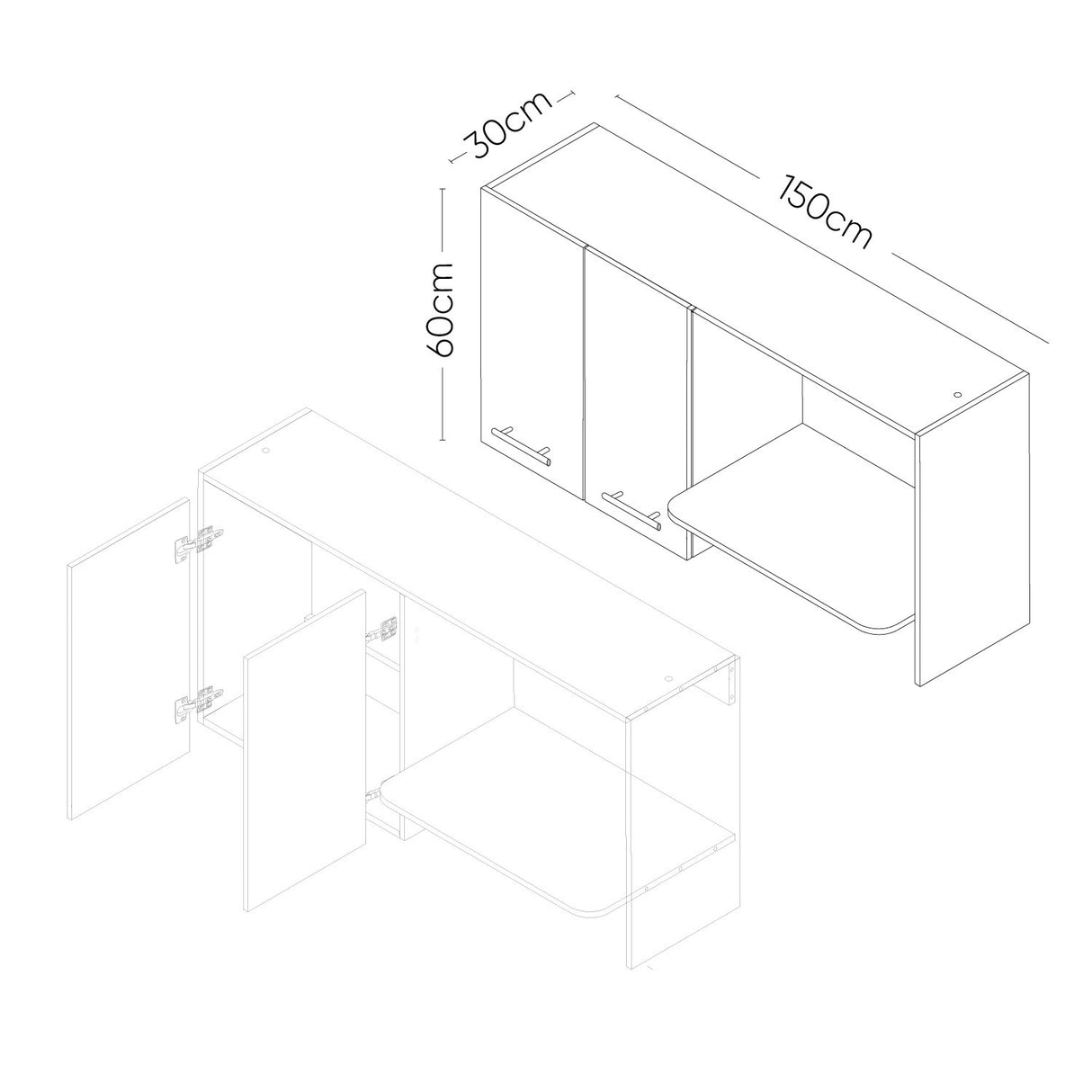 Mueble Superior Sareni Para Lado Izquierdo Duna 150 cm con Locero sin Campana - Muebles Superiores | Bylmo