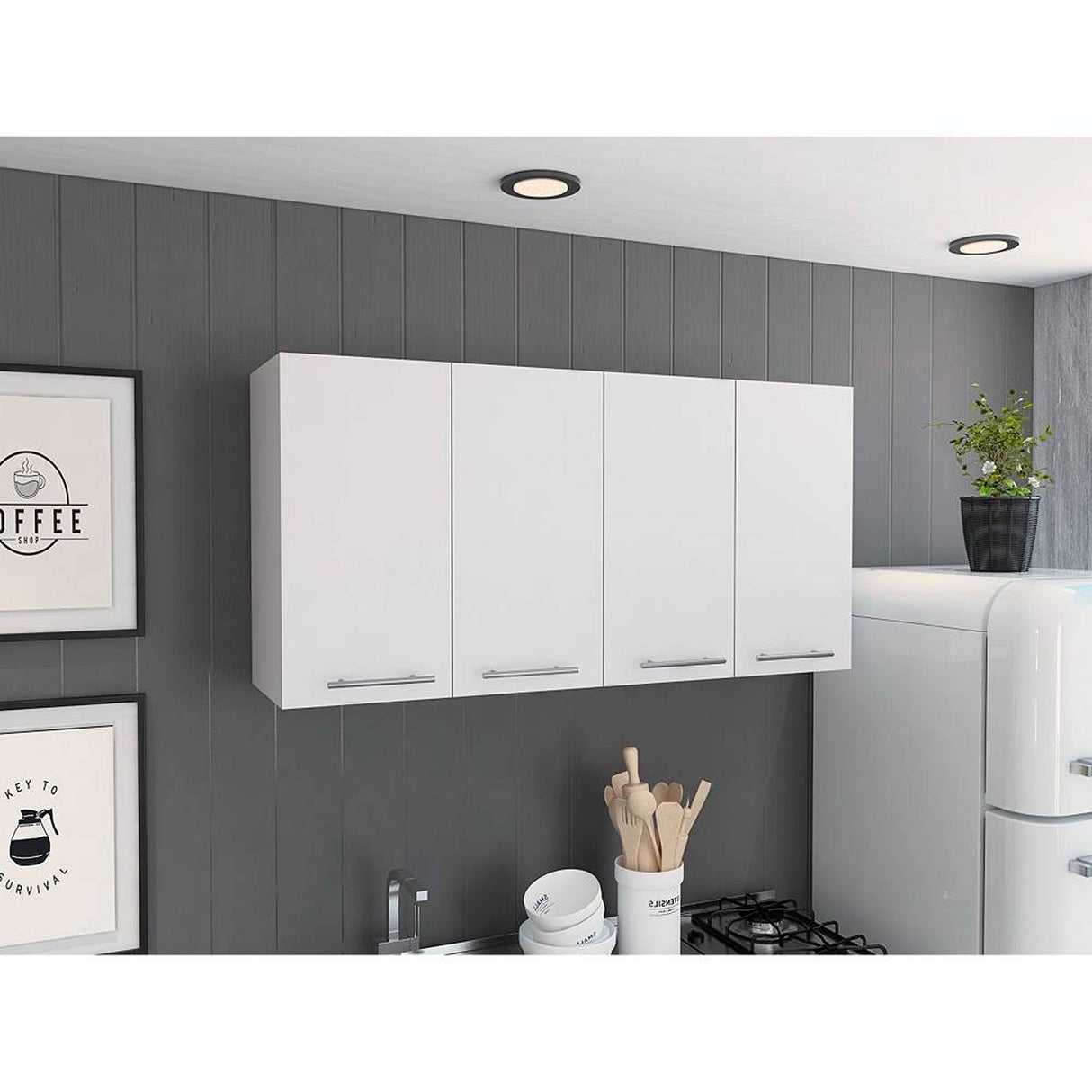 Mueble Superior de Cocina Blanco 120x60cm con Un Entrepaño y con Cuatro Puertas