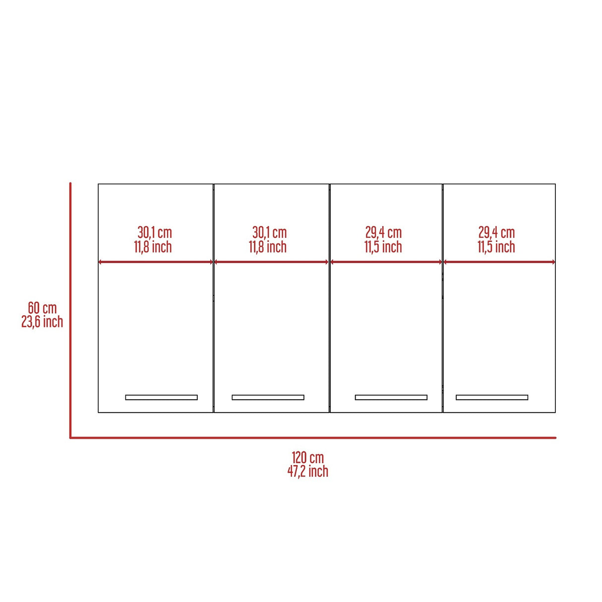 Mueble Superior de Cocina Blanco 120x60cm con Un Entrepaño y con Cuatro Puertas