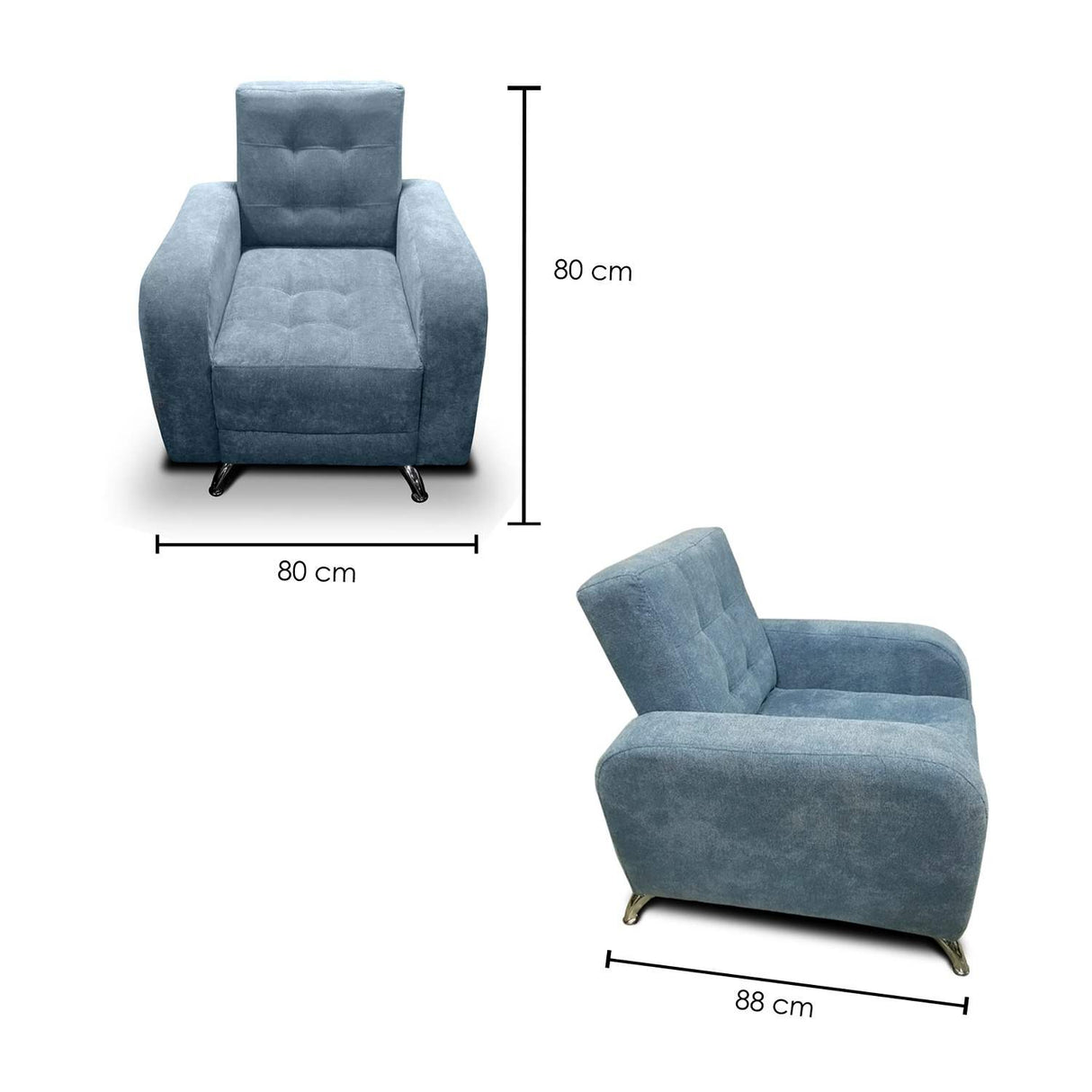 Poltrona Azalea Azul 80 cm de Tela sin Cojines Decorativos