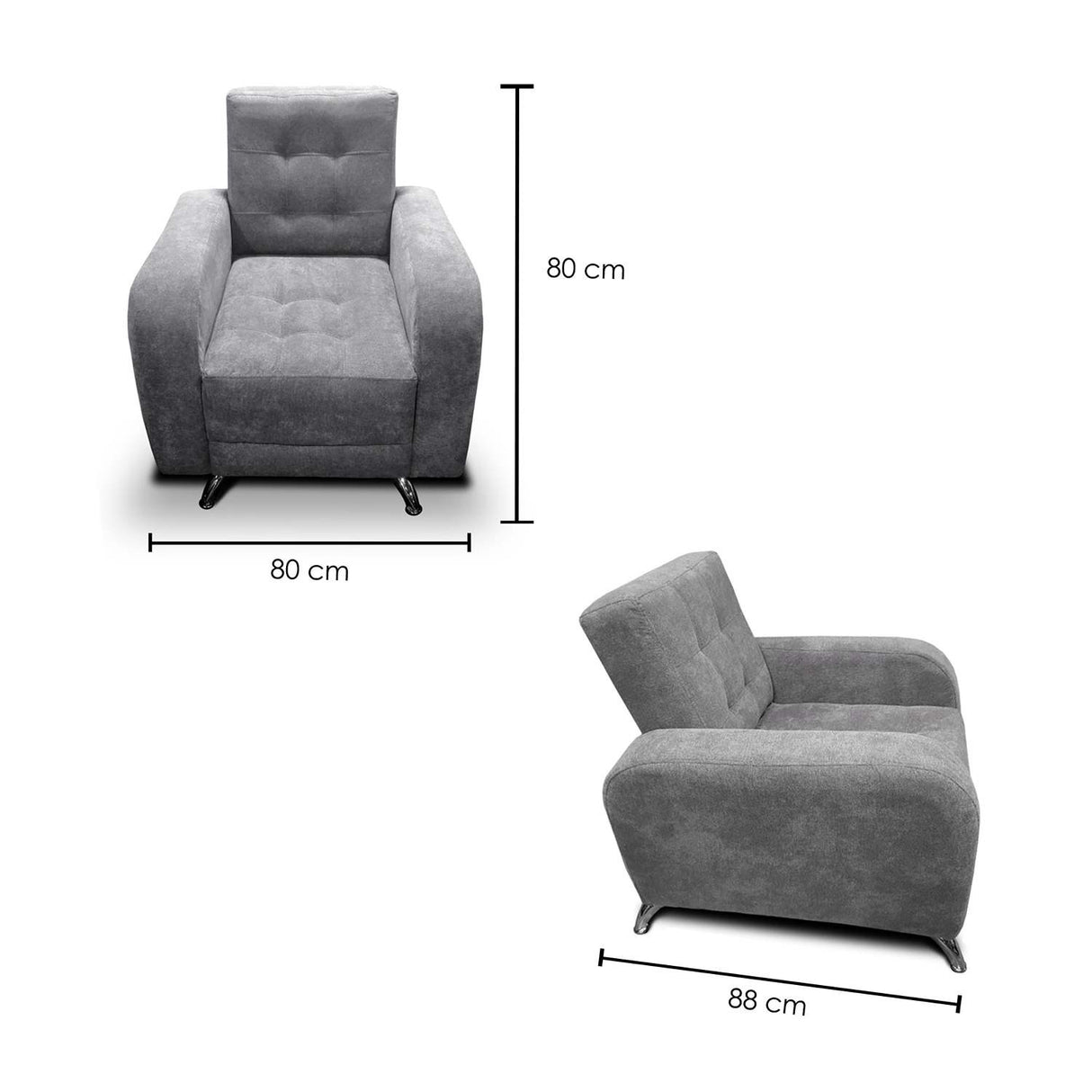 Poltrona Azalea Gris 80 cm de Tela sin Cojines Decorativos