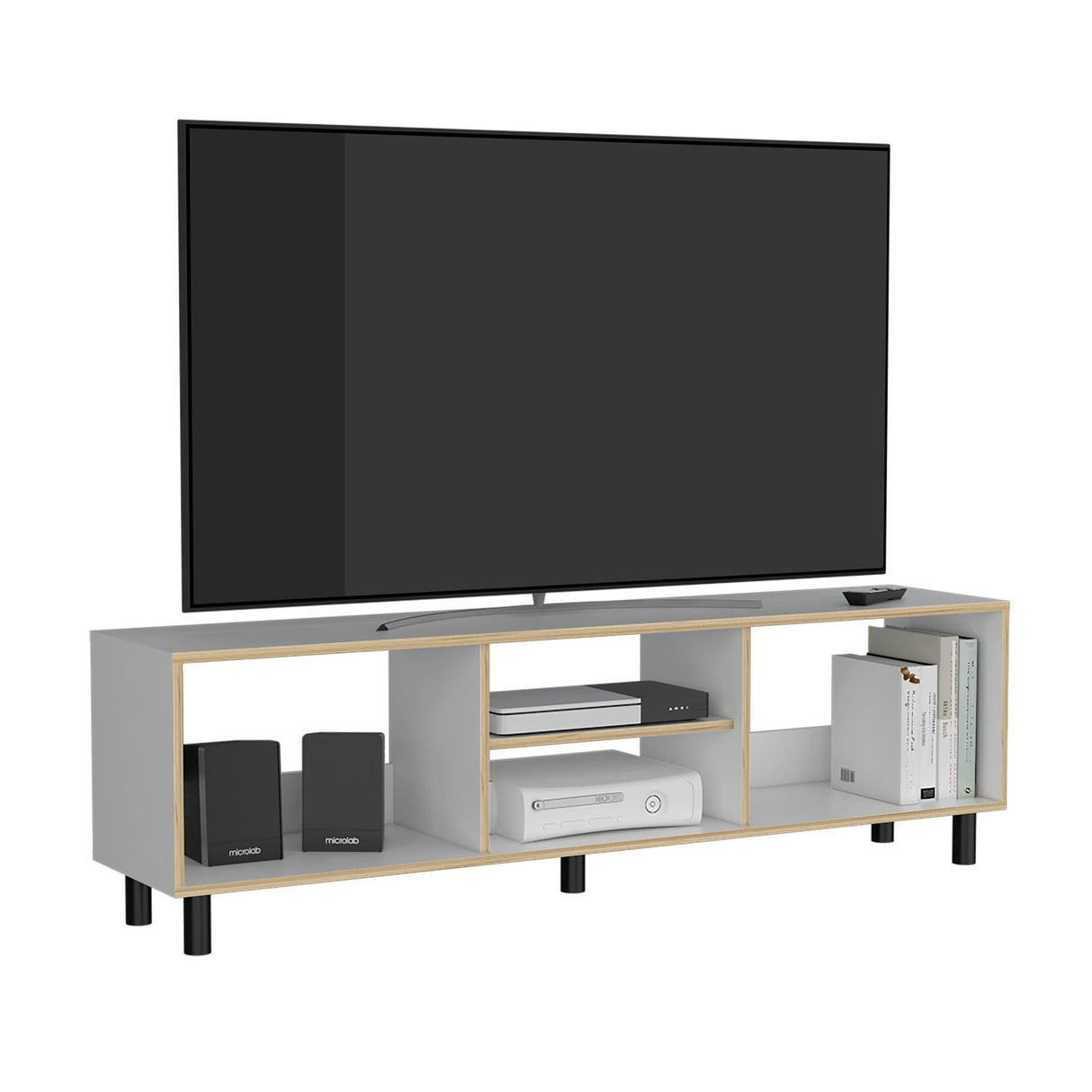 Rack de TV Tunez Blanco 160x47.5cm Para TV Hasta 70 Pulgadas sin Cajones y con Patas - Muebles para TV | Bylmo