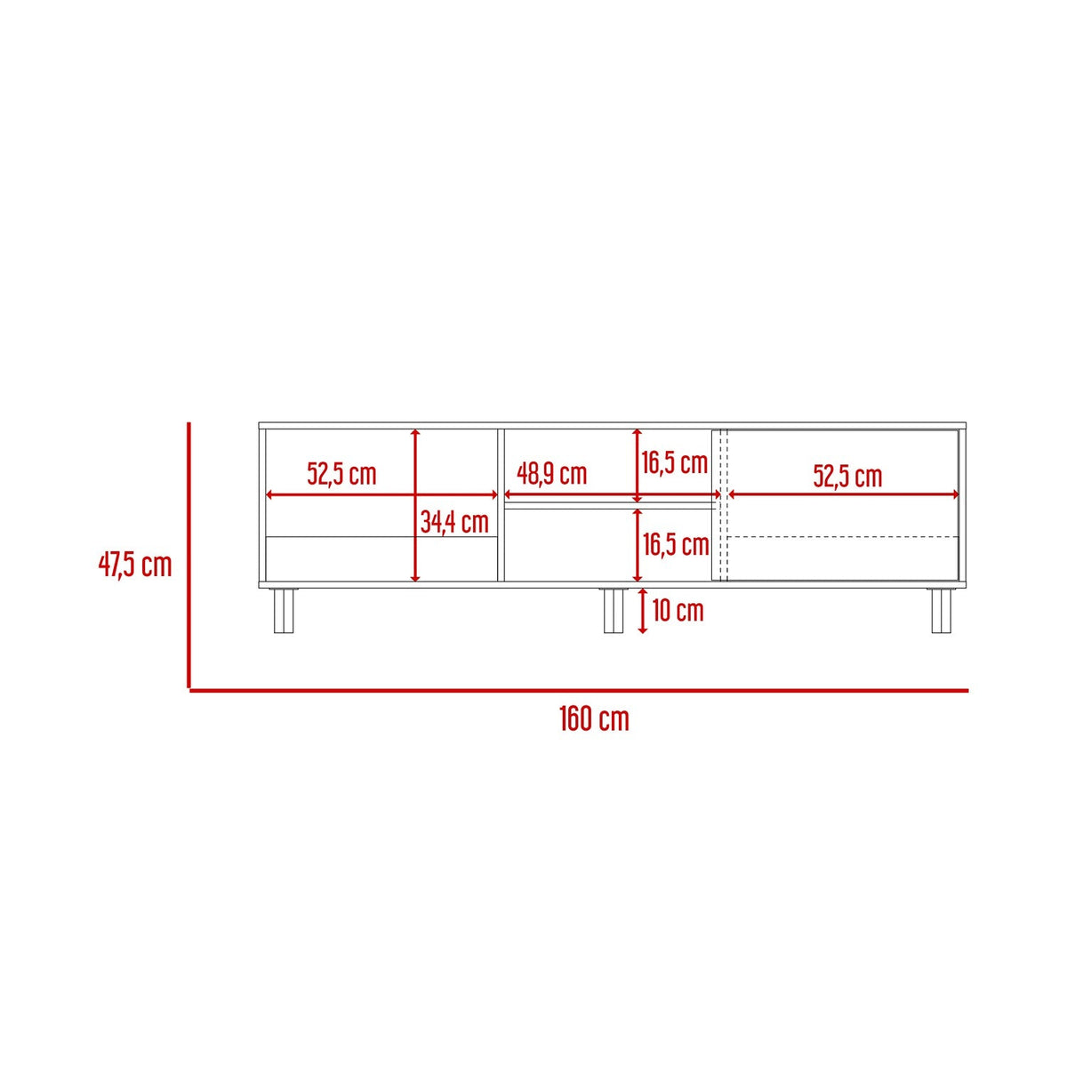 Rack de TV Tunez Blanco 160x47.5cm Para TV Hasta 70 Pulgadas sin Cajones y con Patas