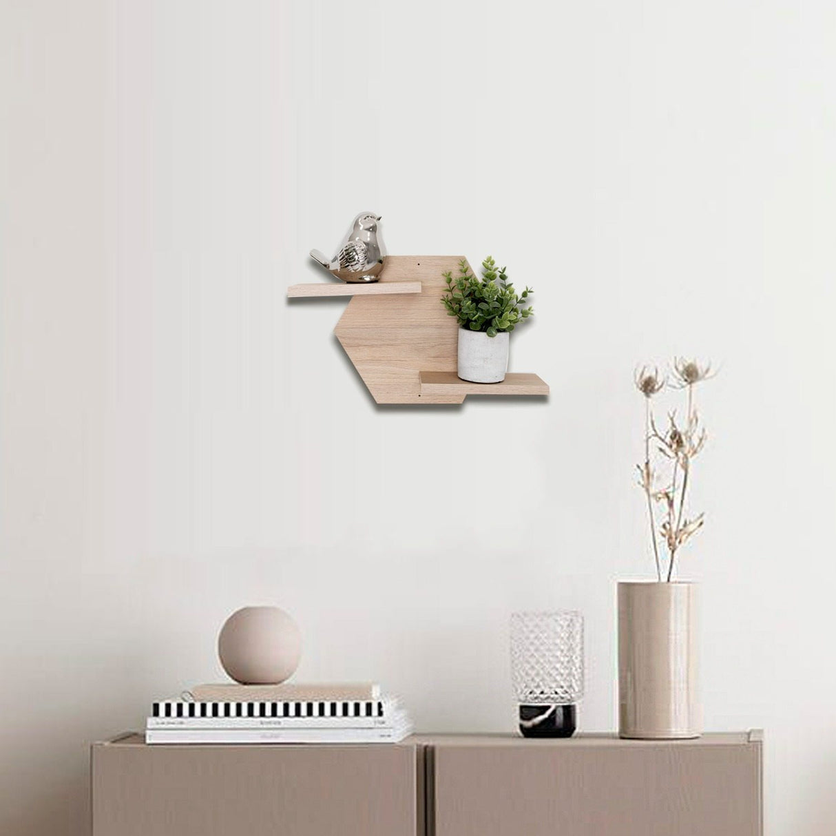 Repisa Faro Rovere y Wengue 37x25cm Hexagonal con Dos Entrepaños - Repisas y Percheros | Bylmo