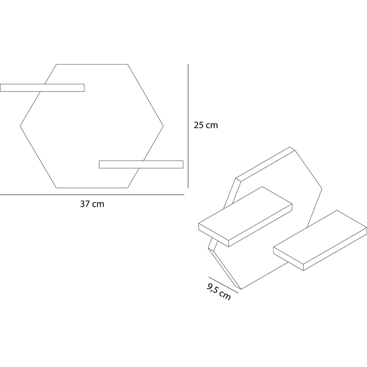 Repisa Faro Rovere y Wengue 37x25cm Hexagonal con Dos Entrepaños - Repisas y Percheros | Bylmo