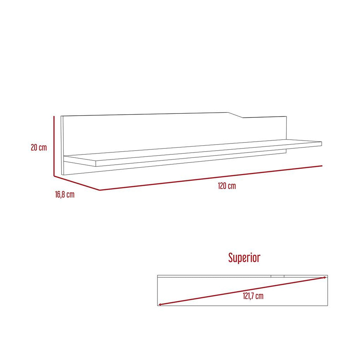 Repisa Obregon Duna 120x20cm Rectangular con Un Entrepaño - Repisas y Percheros | Bylmo