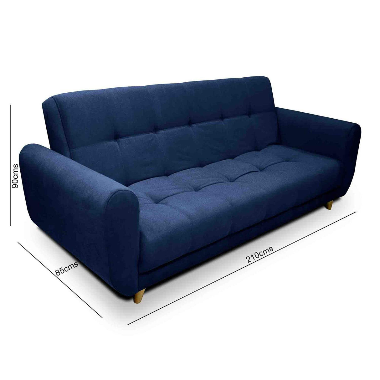 Sala Clic Clac Archer Azul 210 cm con Sofá de 3 Puestos y 2 Poltronas Reclinables Grises